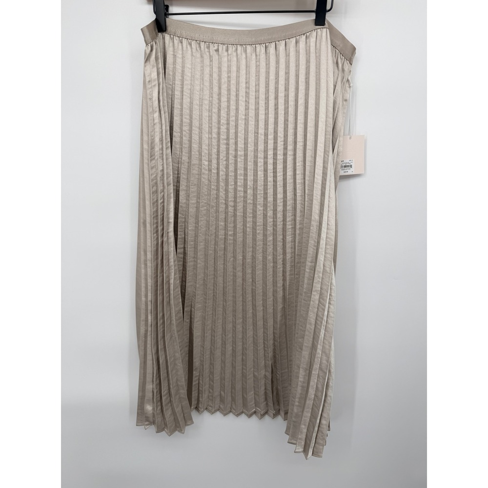 LC Lauren Conrad Pleated Midi Skirt Women 1X Silver Grey NWT Satin Elastic Waist
